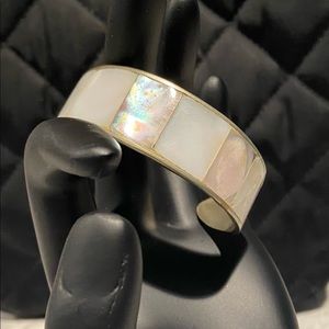 Opalescent MOP inlay silver cuff bracelet